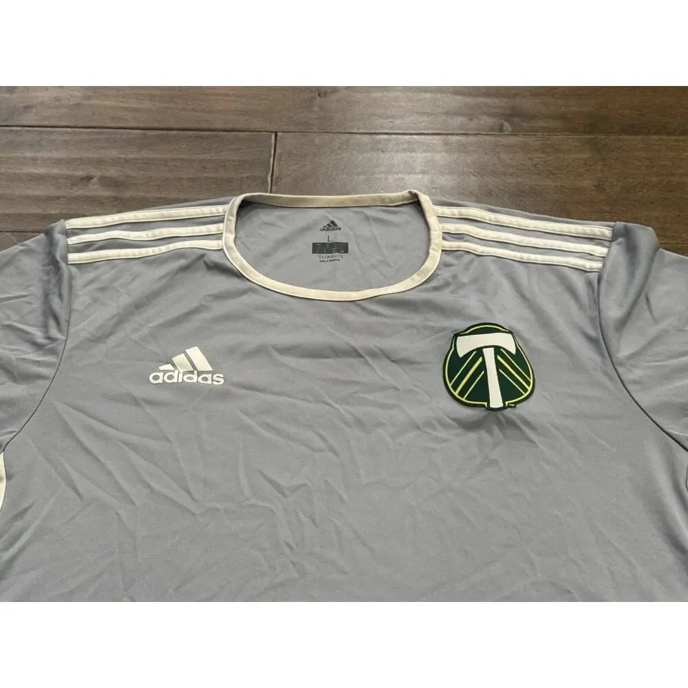 Adidas Mens Gray Climalite MLS Portland Timbers Short Sleeve Jersey Size L Large